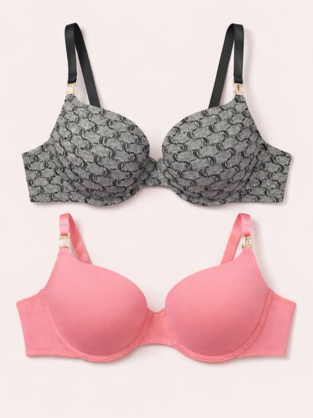 Juicy Couture Push-Up Bra 36 C Pink and Grey Set of 2